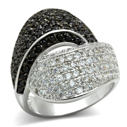 MA3W157 - Rhodium + Ruthenium Brass Ring with AAA Grade CZ  in Jet