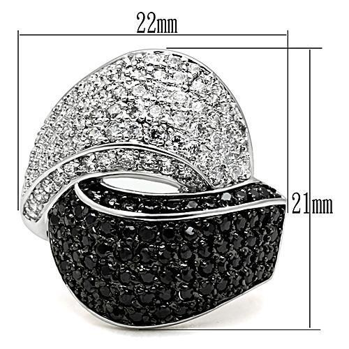 MA3W157 - Rhodium + Ruthenium Brass Ring with AAA Grade CZ  in Jet