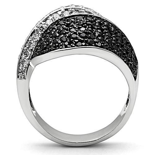 MA3W157 - Rhodium + Ruthenium Brass Ring with AAA Grade CZ  in Jet