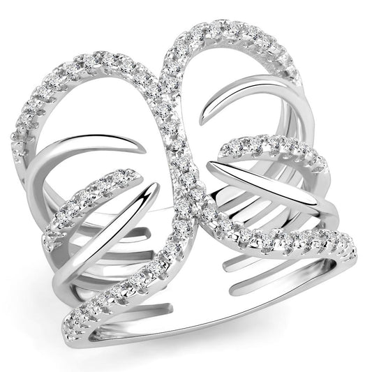 MA3W1580 - Rhodium Brass Ring with AAA Grade CZ  in Clear