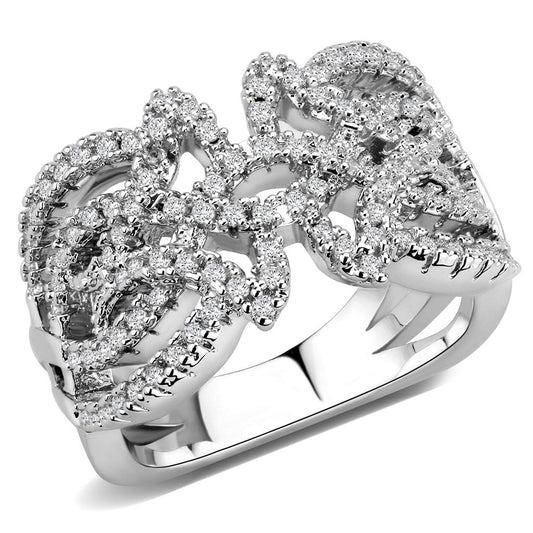 MA3W1581 - Rhodium Brass Ring with AAA Grade CZ  in Clear