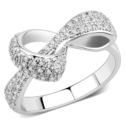 MA3W1585 - Rhodium Brass Ring with AAA Grade CZ  in Clear