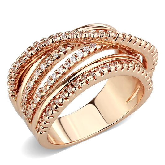 MA3W1586 - Rose Gold Brass Ring with AAA Grade CZ  in Clear