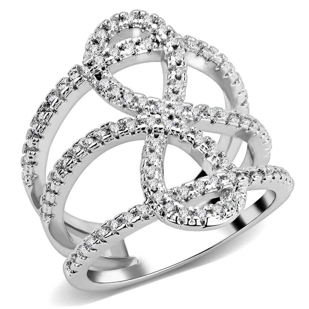 MA3W1587 - Rhodium Brass Ring with AAA Grade CZ  in Clear