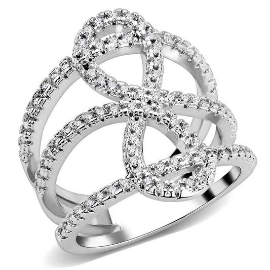 MA3W1587 - Rhodium Brass Ring with AAA Grade CZ  in Clear