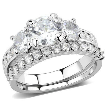 MA3W1588 - Rhodium Brass Ring with AAA Grade CZ  in Clear
