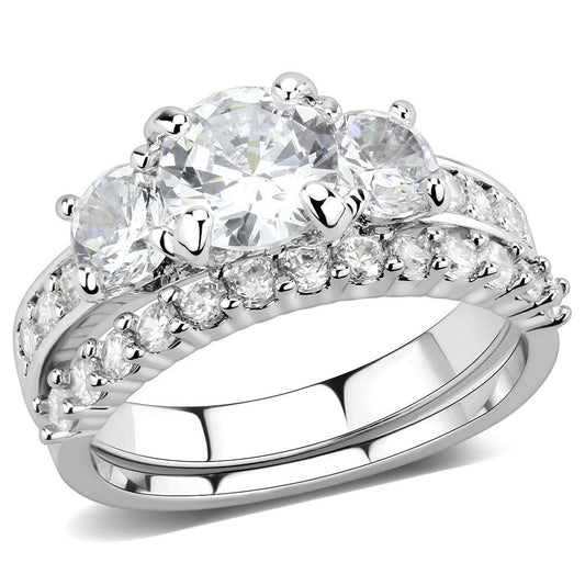 MA3W1588 - Rhodium Brass Ring with AAA Grade CZ  in Clear