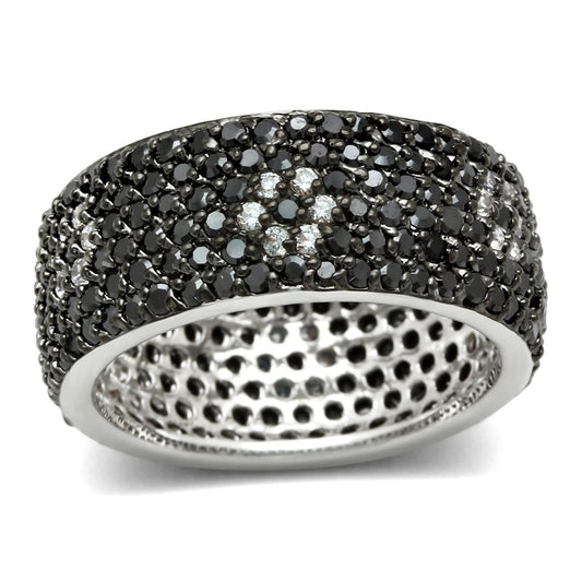 MA3W158 - Rhodium + Ruthenium Brass Ring with AAA Grade CZ  in Jet