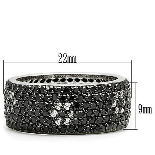 MA3W158 - Rhodium + Ruthenium Brass Ring with AAA Grade CZ  in Jet