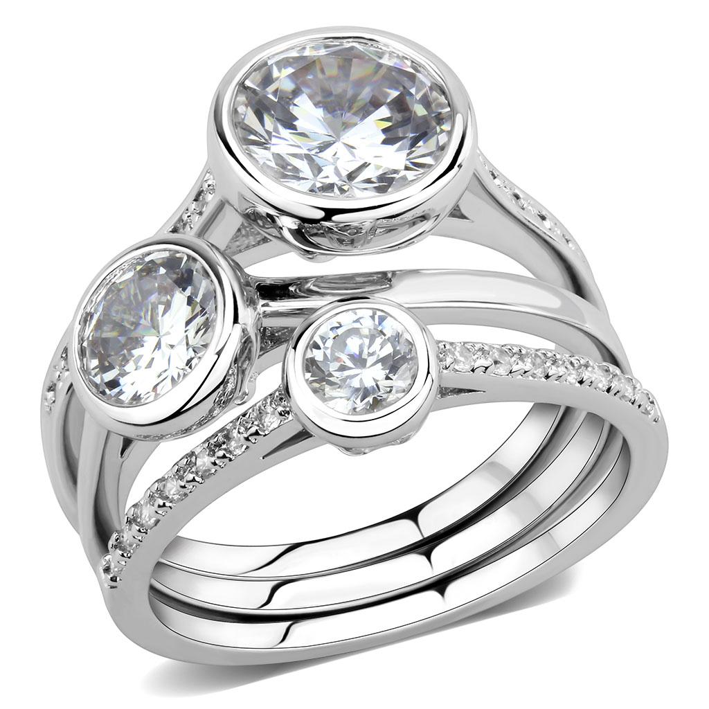 MA3W1590 - Rhodium Brass Ring with AAA Grade CZ  in Clear