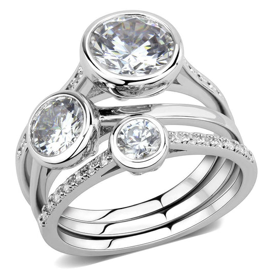 MA3W1590 - Rhodium Brass Ring with AAA Grade CZ  in Clear