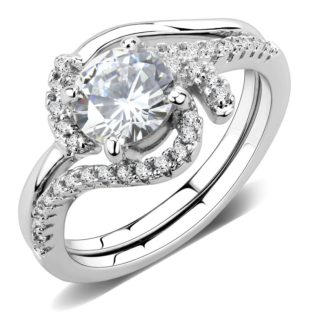 MA3W1591 - Rhodium Brass Ring with AAA Grade CZ  in Clear