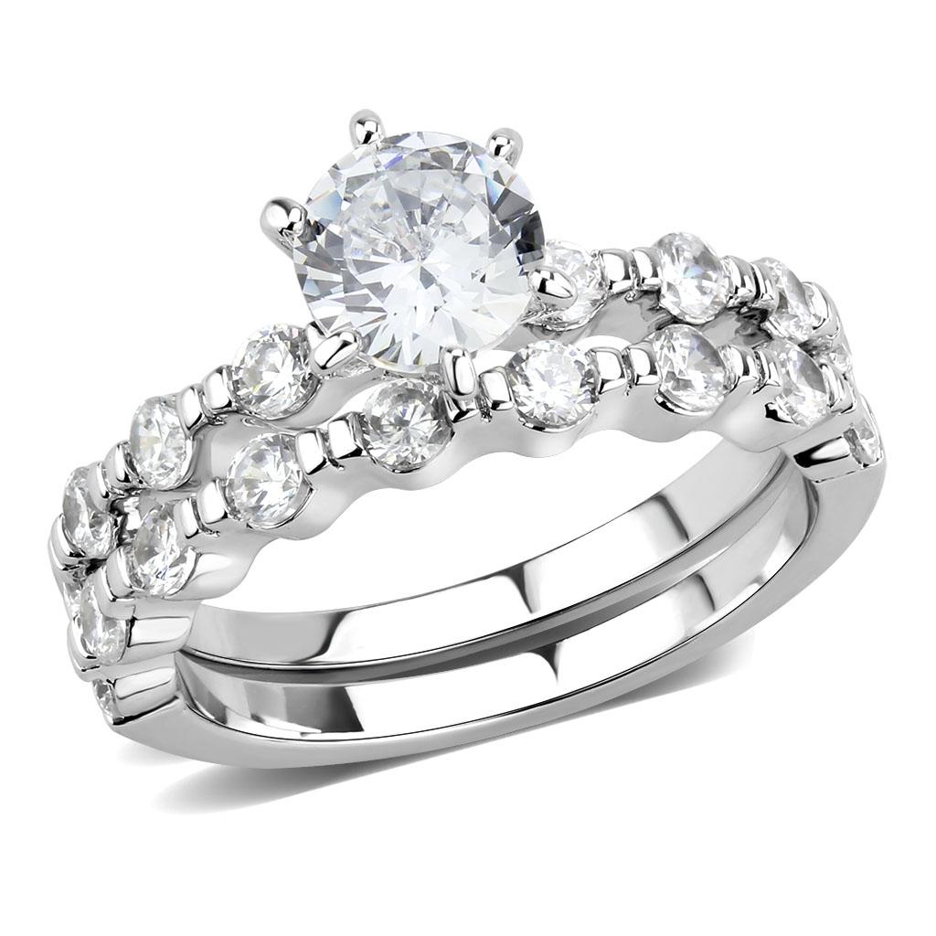 MA3W1593 - Rhodium Brass Ring with AAA Grade CZ  in Clear