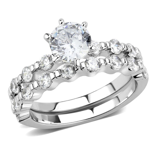 MA3W1593 - Rhodium Brass Ring with AAA Grade CZ  in Clear