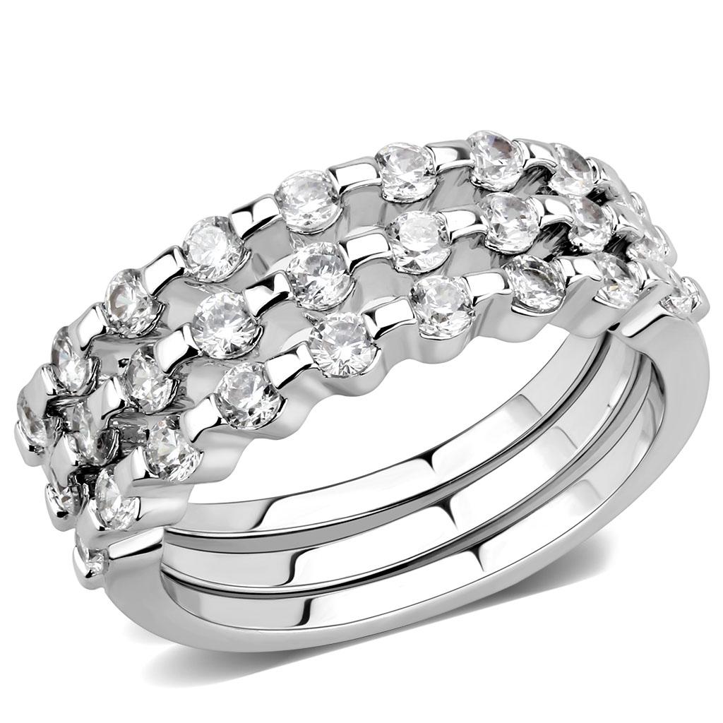 MA3W1595 - Rhodium Brass Ring with AAA Grade CZ  in Clear