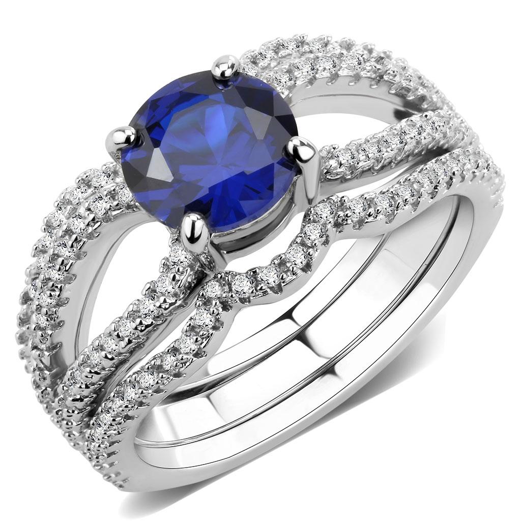 MA3W1597 - Rhodium Brass Ring with AAA Grade CZ  in London Blue