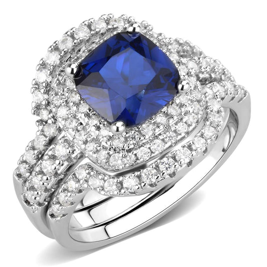 MA3W1599 - Rhodium Brass Ring with Synthetic Spinel in London Blue