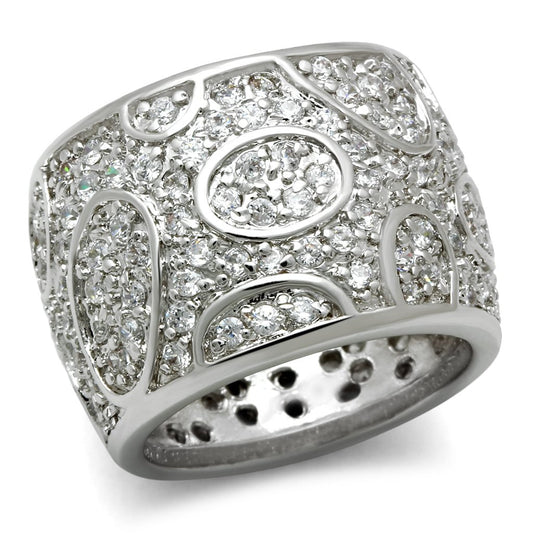 MA3W159 - Rhodium Brass Ring with AAA Grade CZ  in Clear