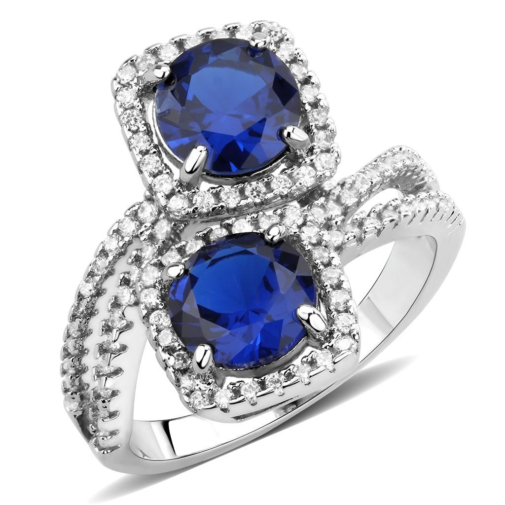 MA3W1600 - Rhodium Brass Ring with AAA Grade CZ  in London Blue