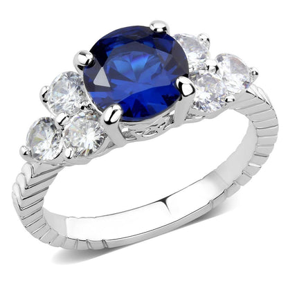 MA3W1601 - Rhodium Brass Ring with AAA Grade CZ  in London Blue
