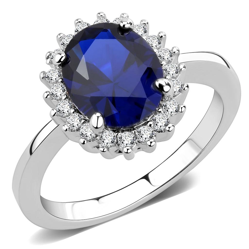 MA3W1602 - Rhodium Brass Ring with AAA Grade CZ  in London Blue