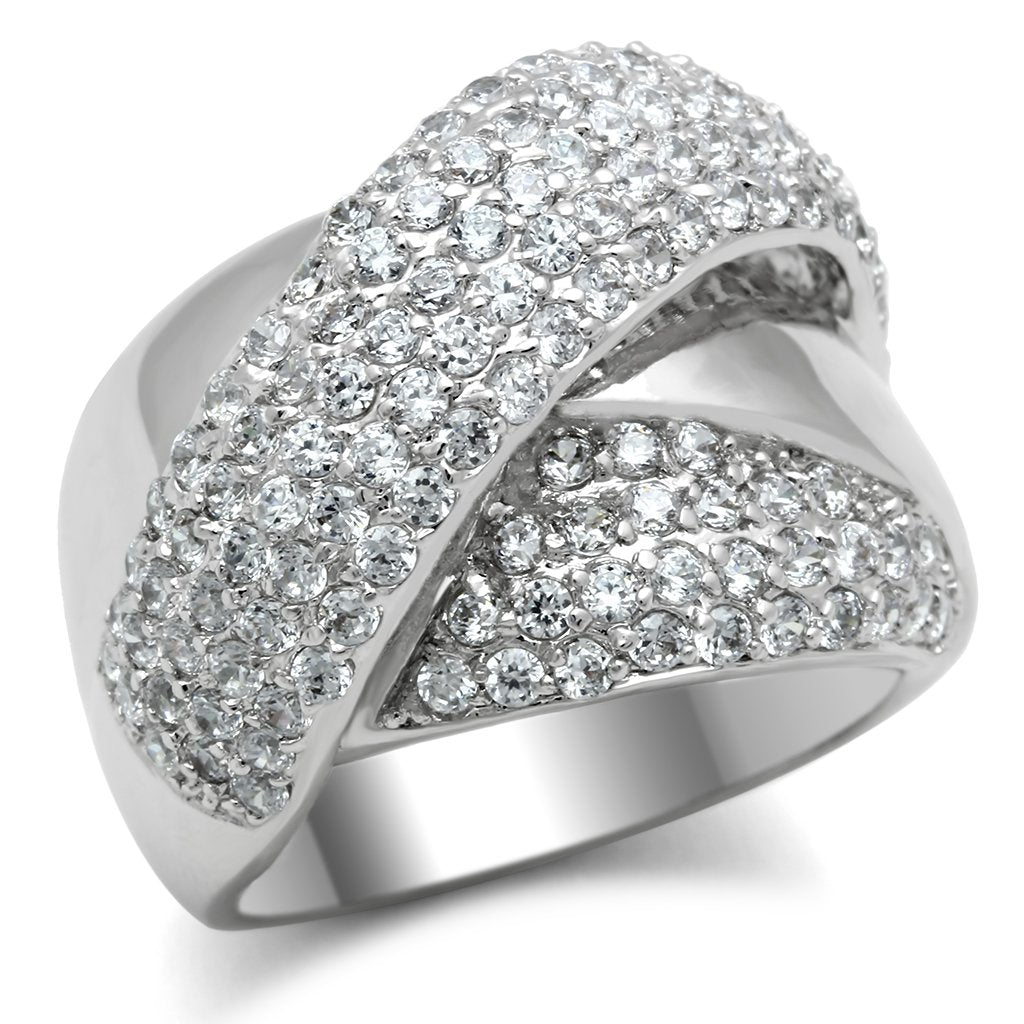 MA3W160 - Rhodium Brass Ring with AAA Grade CZ  in Clear