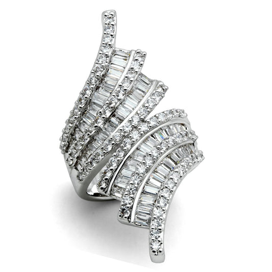 MA3W161 - Rhodium Brass Ring with AAA Grade CZ  in Clear