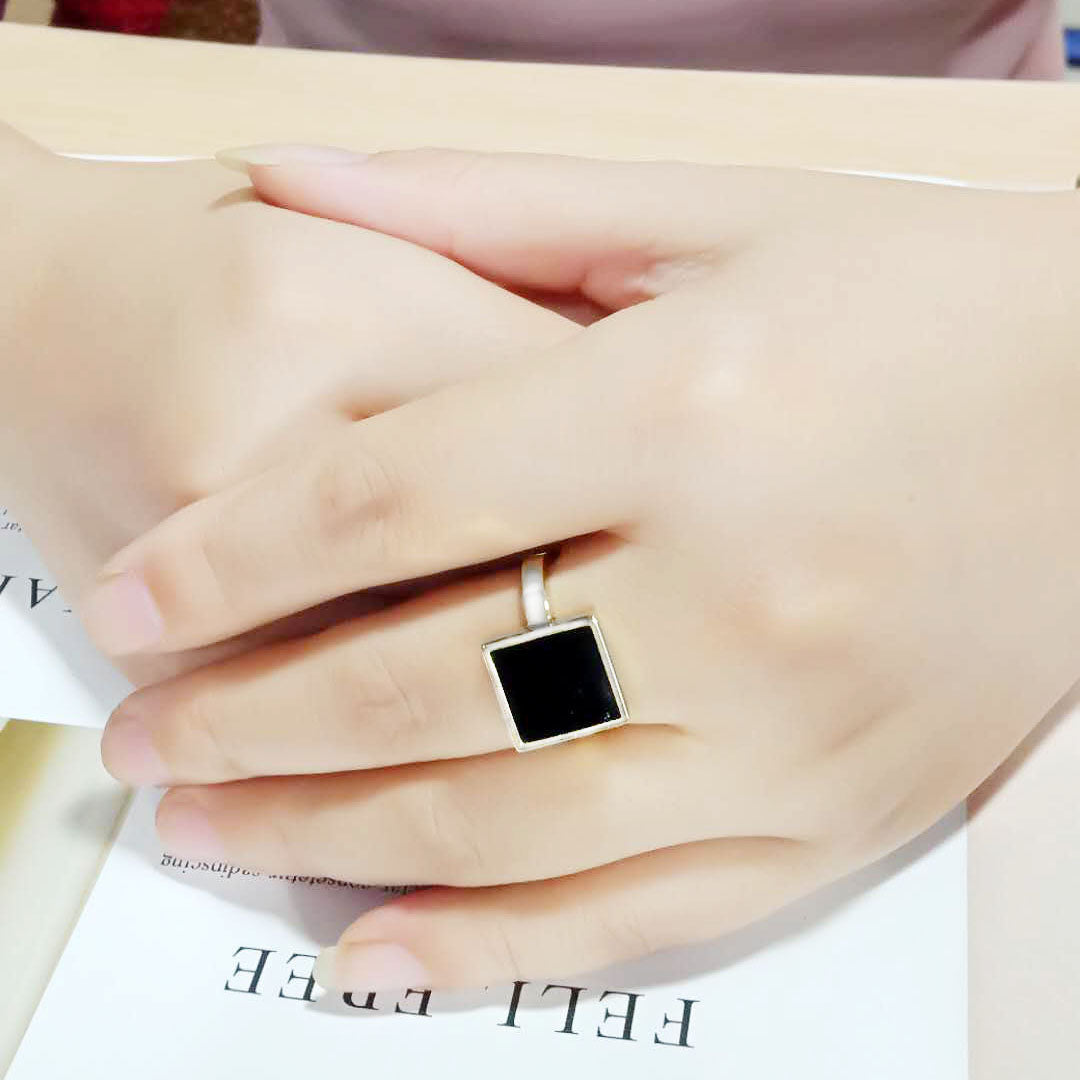 MA3W1620 - Rhodium Brass Ring with Epoxy in Jet
