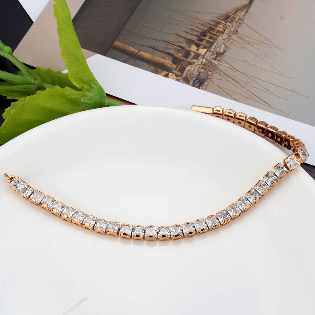MA3W1699 - Rose Gold Brass Bracelet with AAA Grade CZ in Clear
