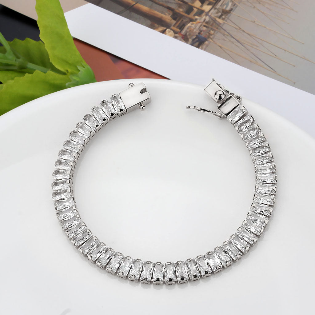 MA3W1703 - Rhodium Brass Bracelet with AAA Grade CZ in Clear