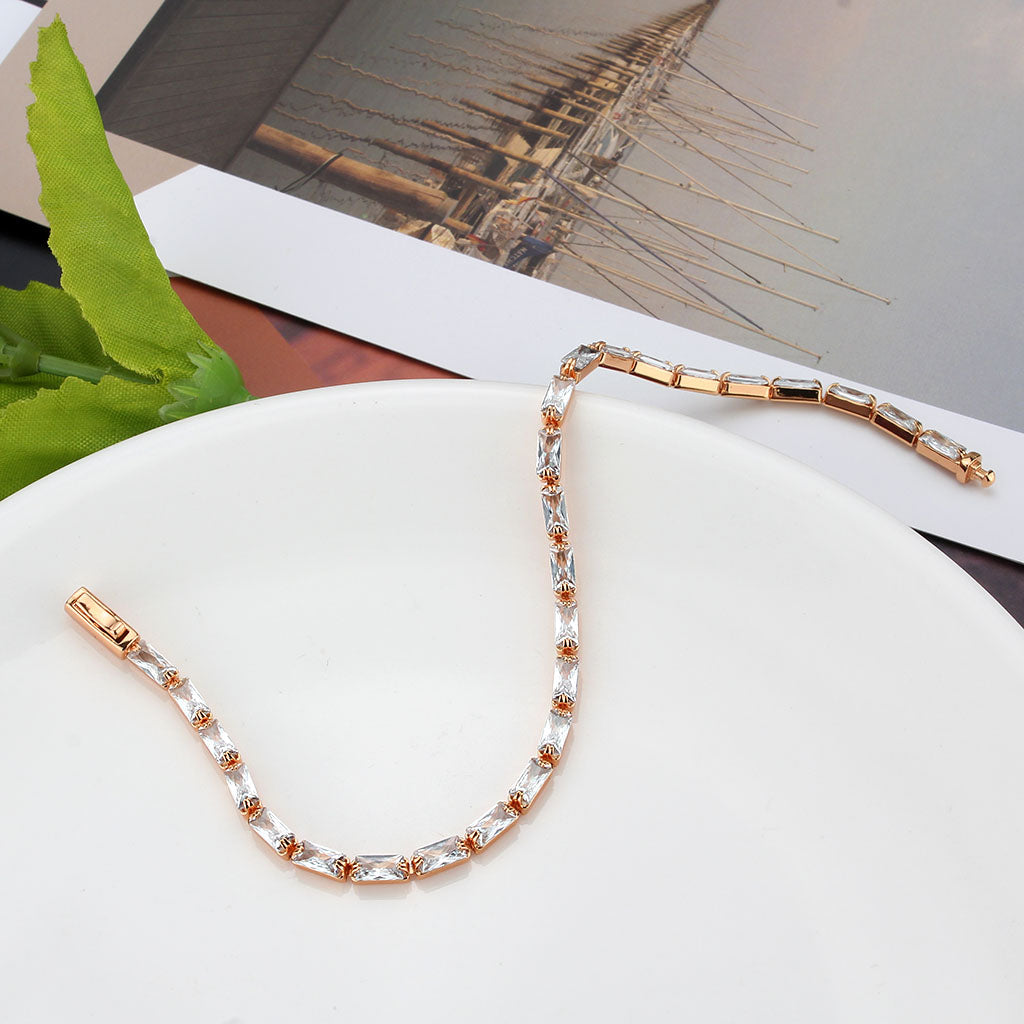 MA3W1717 - Rose Gold Brass Bracelet with AAA Grade CZ in Clear
