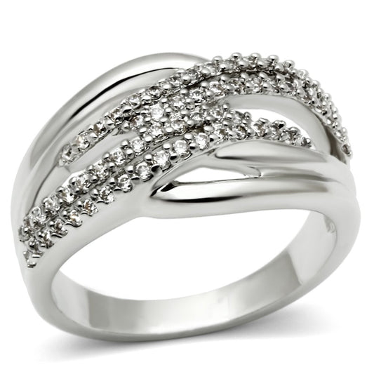 MA3W174 - Rhodium Brass Ring with AAA Grade CZ  in Clear