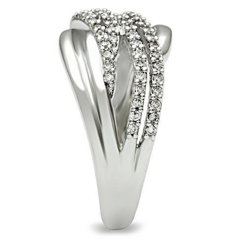 MA3W174 - Rhodium Brass Ring with AAA Grade CZ  in Clear
