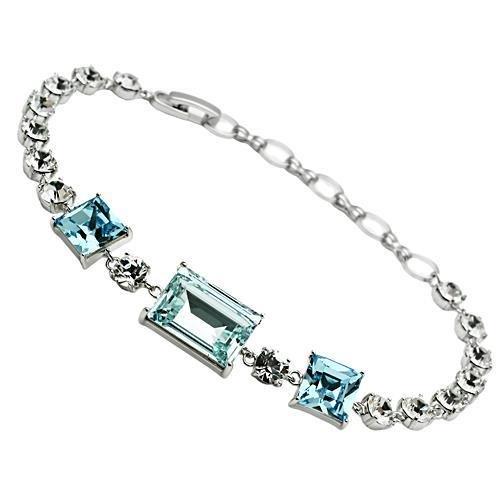 MA3W176 - Rhodium Brass Bracelet with Top Grade Crystal  in Sea Blue