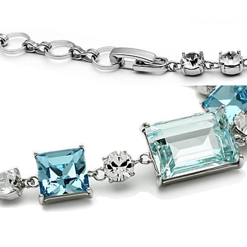 MA3W176 - Rhodium Brass Bracelet with Top Grade Crystal  in Sea Blue