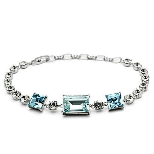MA3W176 - Rhodium Brass Bracelet with Top Grade Crystal  in Sea Blue