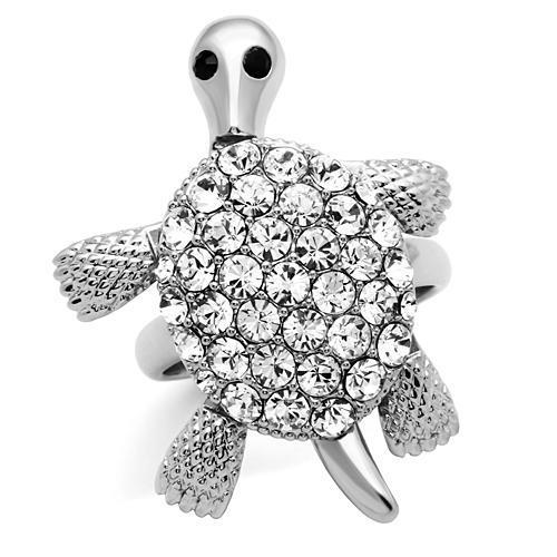 MA3W178 - Rhodium Brass Ring with Top Grade Crystal  in Jet