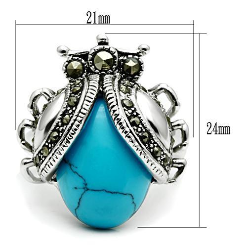 MA3W181 - Rhodium Brass Ring with Synthetic Turquoise in Sea Blue