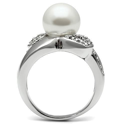 MA3W182 - Rhodium Brass Ring with Synthetic Pearl in White
