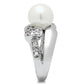MA3W182 - Rhodium Brass Ring with Synthetic Pearl in White
