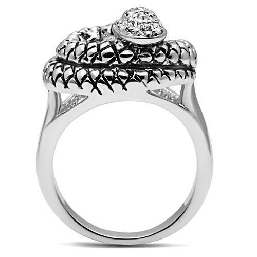 MA3W183 - Rhodium Brass Ring with Top Grade Crystal  in Clear