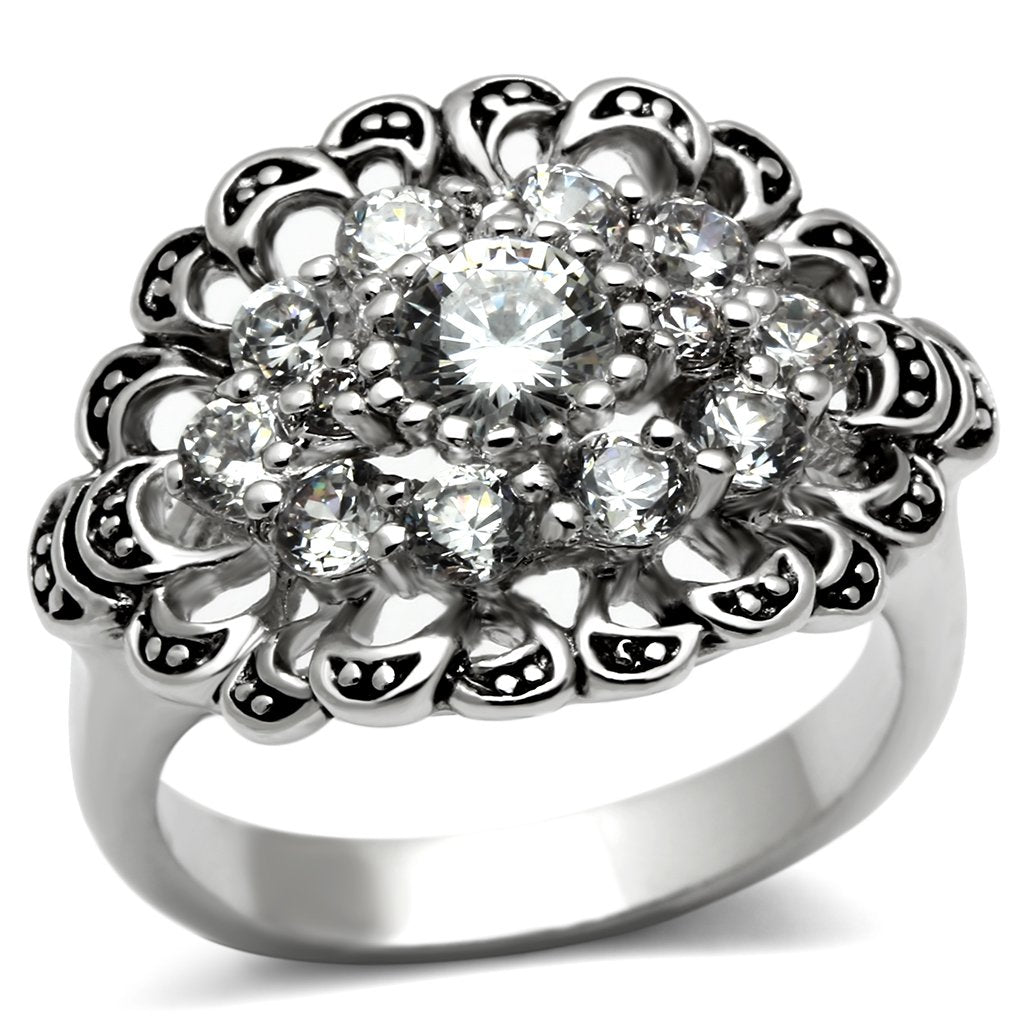 MA3W184 - Rhodium Brass Ring with AAA Grade CZ  in Clear