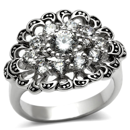 MA3W184 - Rhodium Brass Ring with AAA Grade CZ  in Clear