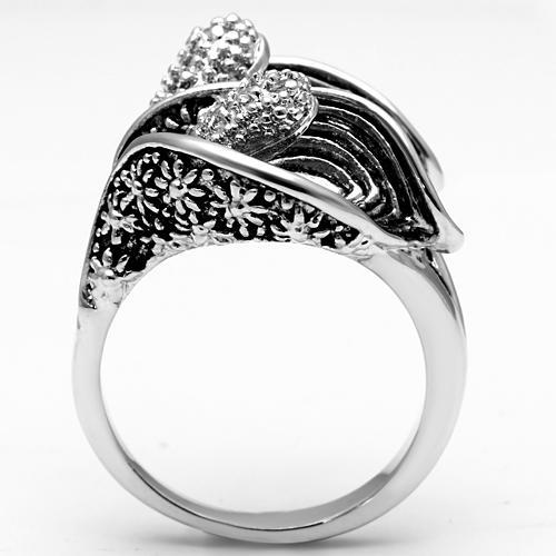 MA3W185 - Rhodium Brass Ring with AAA Grade CZ  in Clear