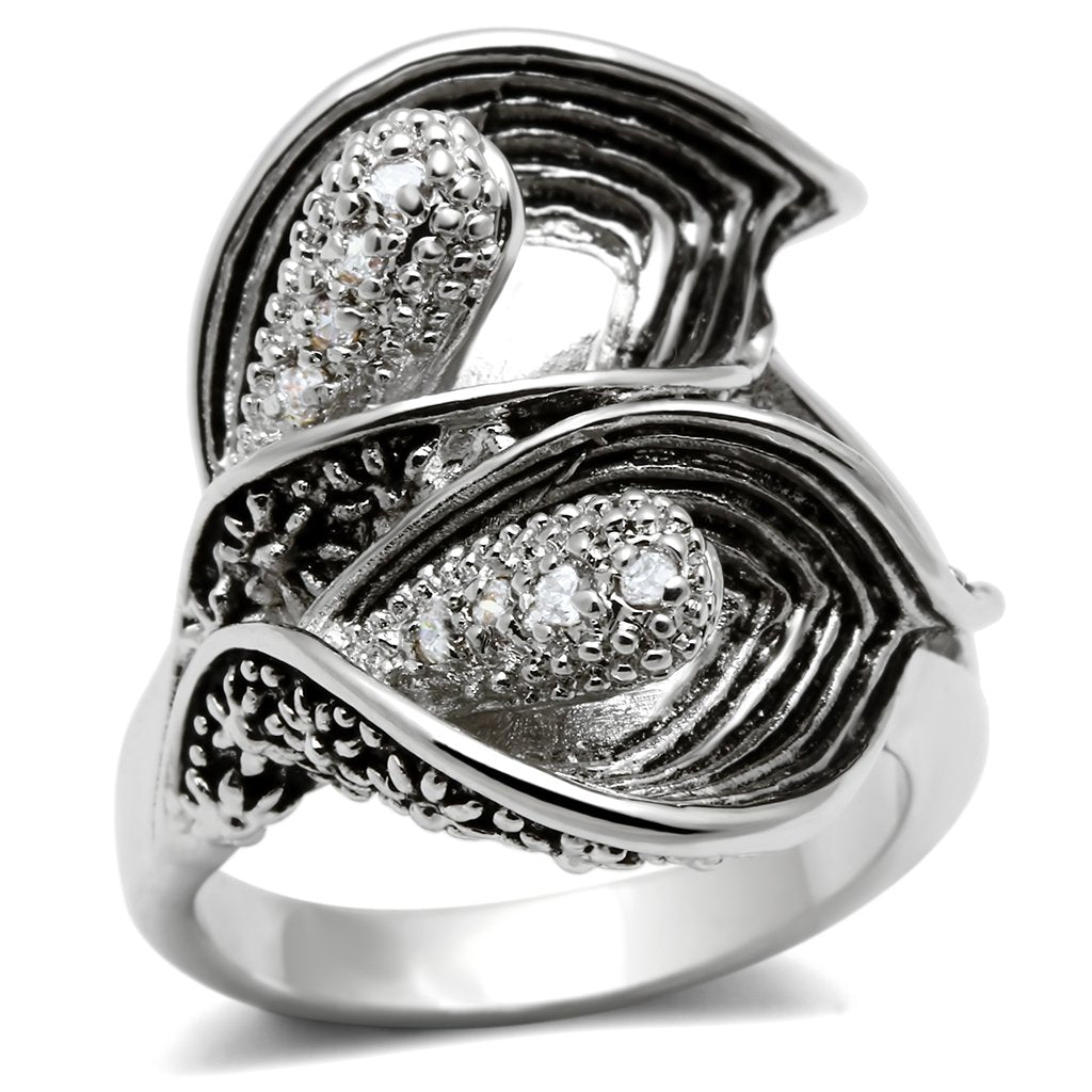MA3W185 - Rhodium Brass Ring with AAA Grade CZ  in Clear