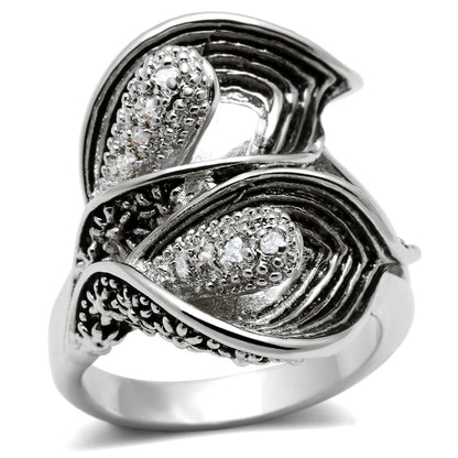 MA3W185 - Rhodium Brass Ring with AAA Grade CZ  in Clear