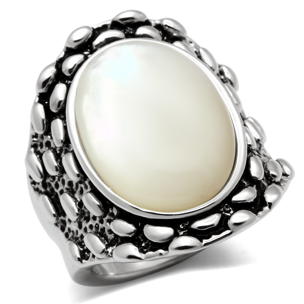 MA3W186 - Rhodium Brass Ring with Precious Stone Conch in White