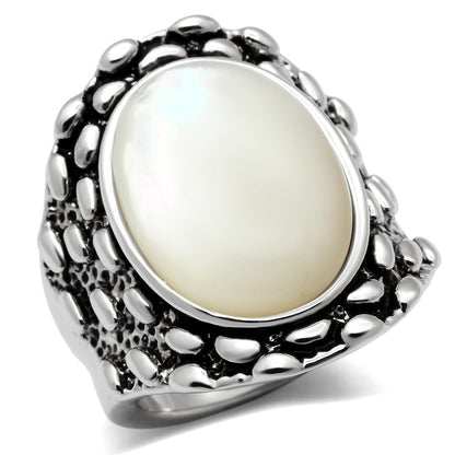 MA3W186 - Rhodium Brass Ring with Precious Stone Conch in White