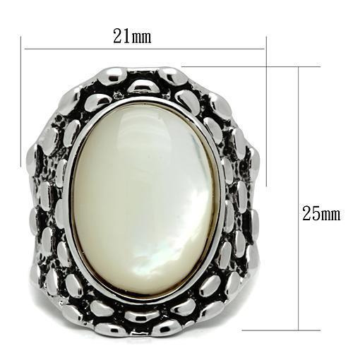 MA3W186 - Rhodium Brass Ring with Precious Stone Conch in White