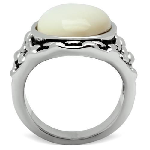 MA3W186 - Rhodium Brass Ring with Precious Stone Conch in White
